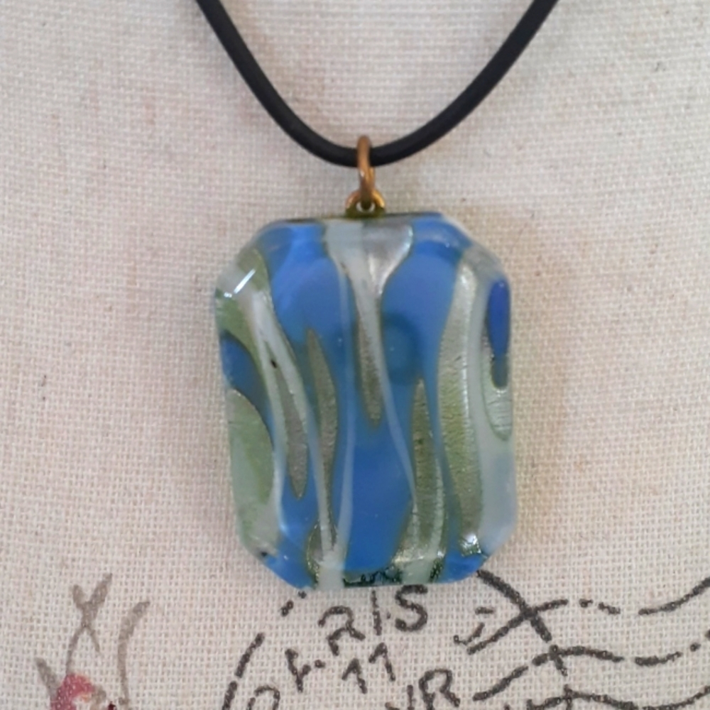 + Vintage fused art glass pendant necklace